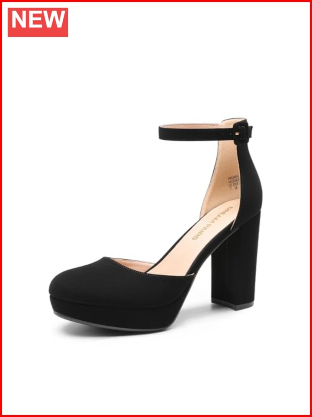 Women's Platform Chunky Closed Toe High Heels Faux Leather Ankle Strap